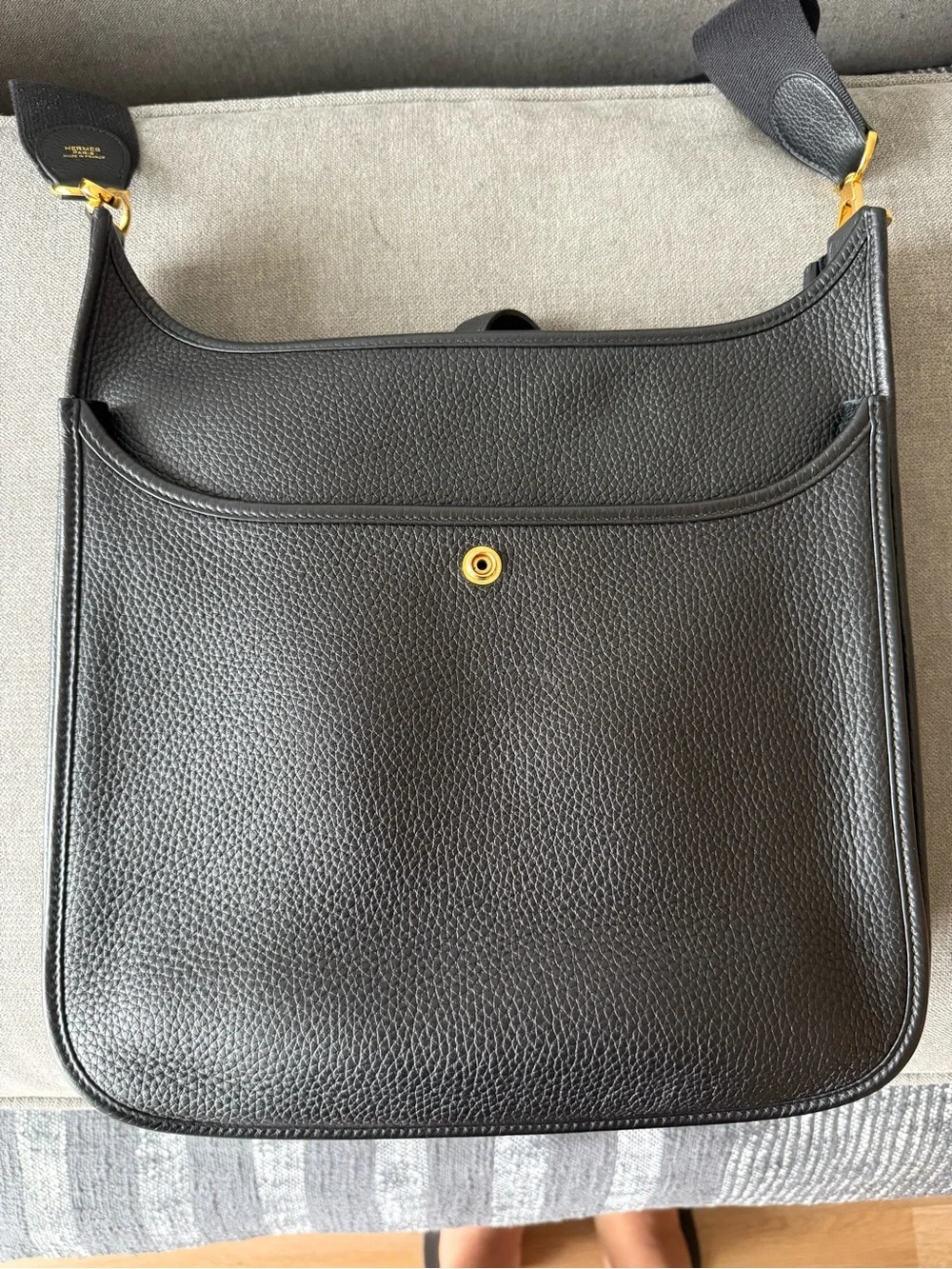 Hermes Black Perforated H Messenger Bag with Gold Hardware